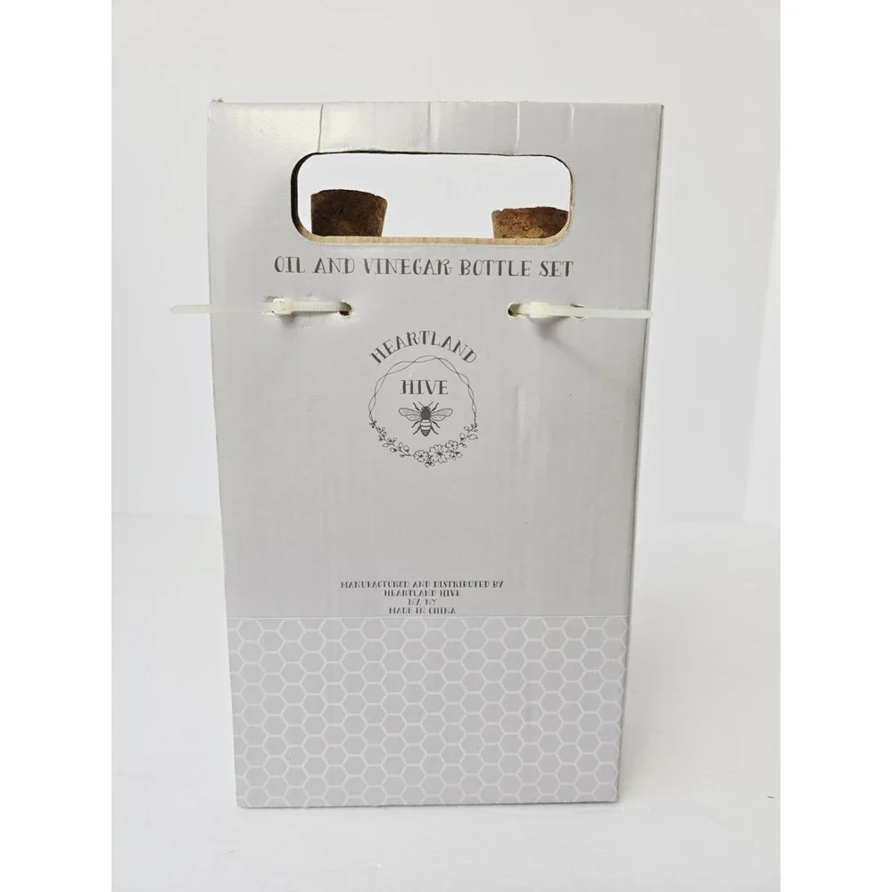 Heartland Hive Set of White‎ Ceramic Vinegar And Oil Bottles NEW